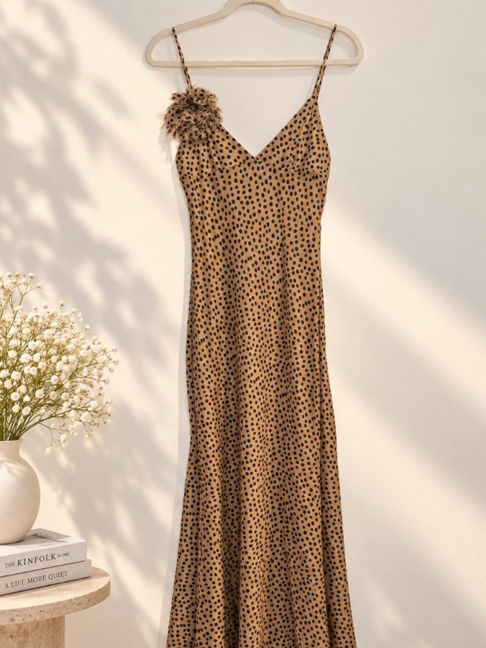 ZARA Brown Spotted Animal Print Maxi Slip Dress Size M